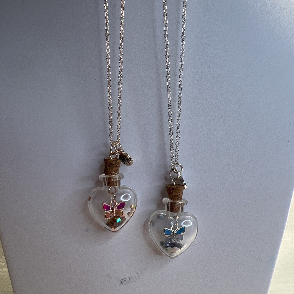 Claire's Friends Forever Heart Bottle Butterfly BFF Necklaces Silver Rose Gold